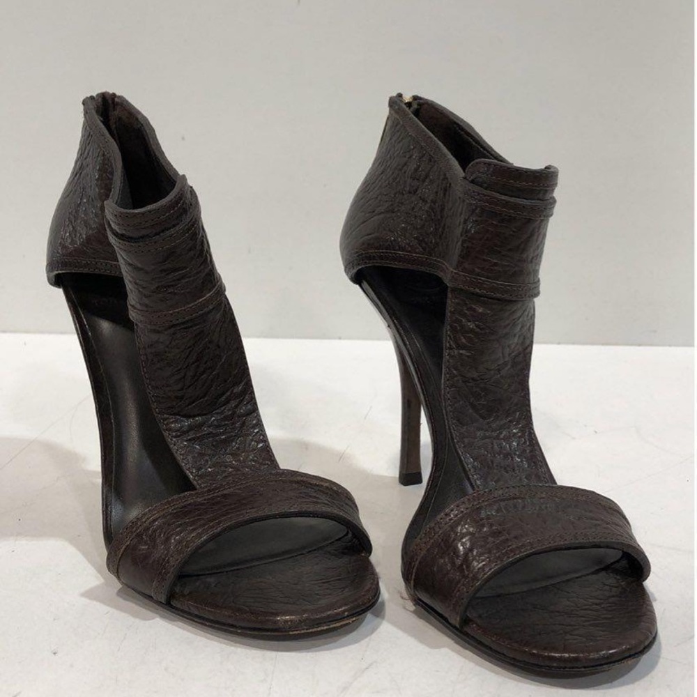 Women’s Tory Burch Dark Brown Leather T-Strap High Heel Sandals Size 9.5M